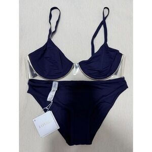 La Perla Navy Blue Bikini Swimsuit Set Clear Straps Size‎ US 4 Bottom US 10